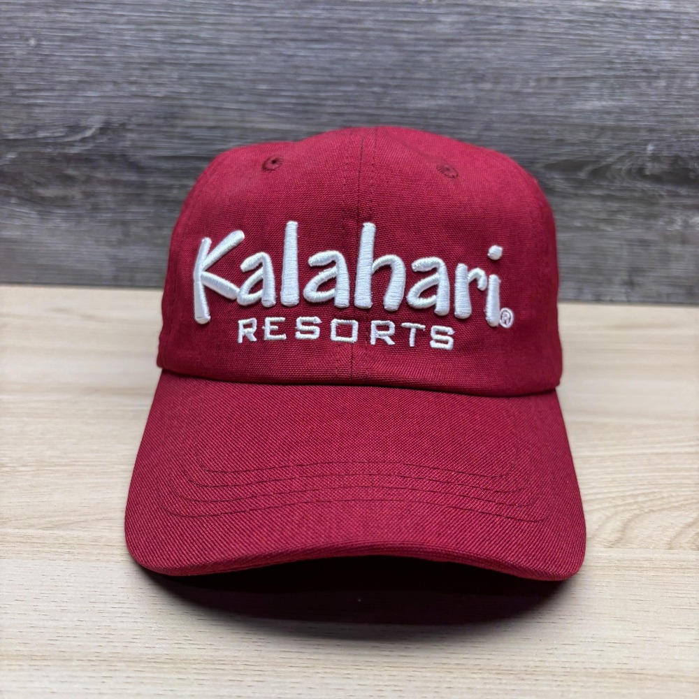 Kalahari Resorts Hat Cap Strap Back Red Embroidered Elephant Logo Dad Hat Mens